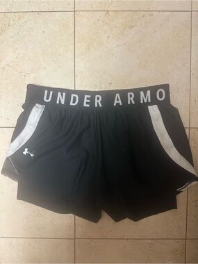 Under Armour Women’s double layer Compression Black + White Running Shorts - Med
